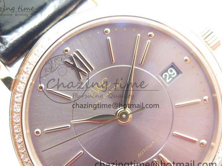 MIROTIME 0522 Durable Portofino 37mm RG V7F 1:1 Best Edition Gray Dial Diamonds Bezel on Black Leather Strap A 7089